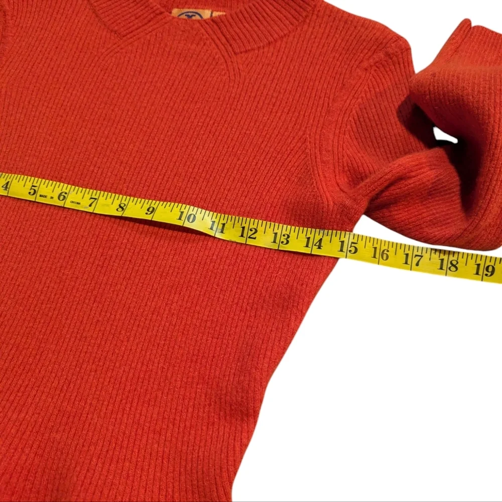 Tory Burch Bright Red Ribbed Peplum Crew Neck Sweater